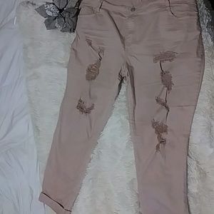 Mauve/Rose Color Distressed Boyfriend Jeans